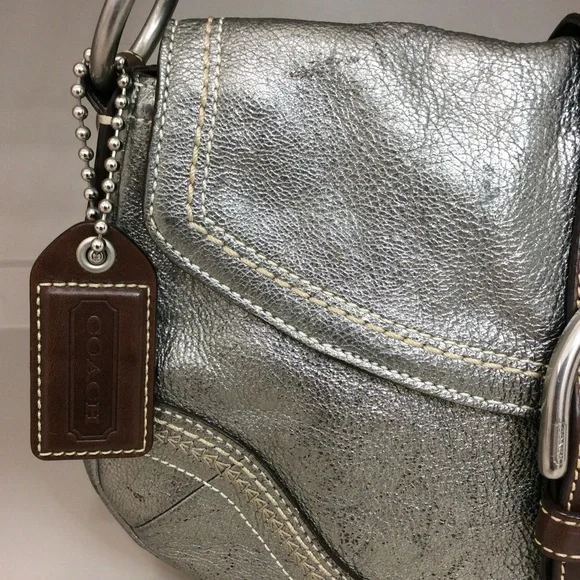 Rare Coach Soho Metallic Goat Leather Y2K Buckle Flap Shoulder Bag - Picture 7 of 17